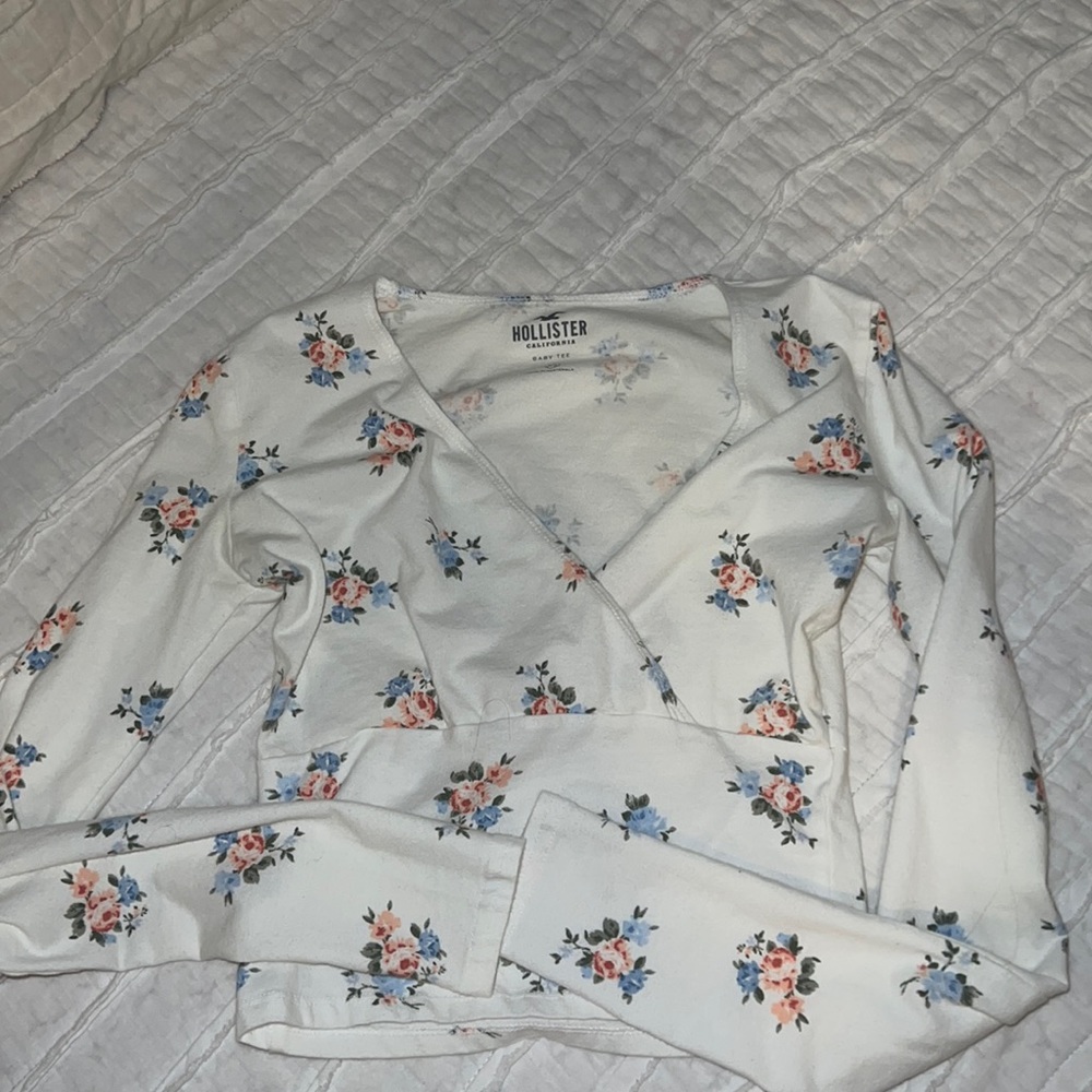 Hollister crop top. White with blue and pink floral print